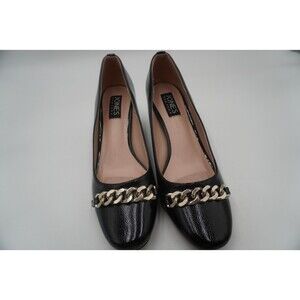 Jones New York Black Korsa Block Heel Pumps Chain Accent Round Toe Office Size 7